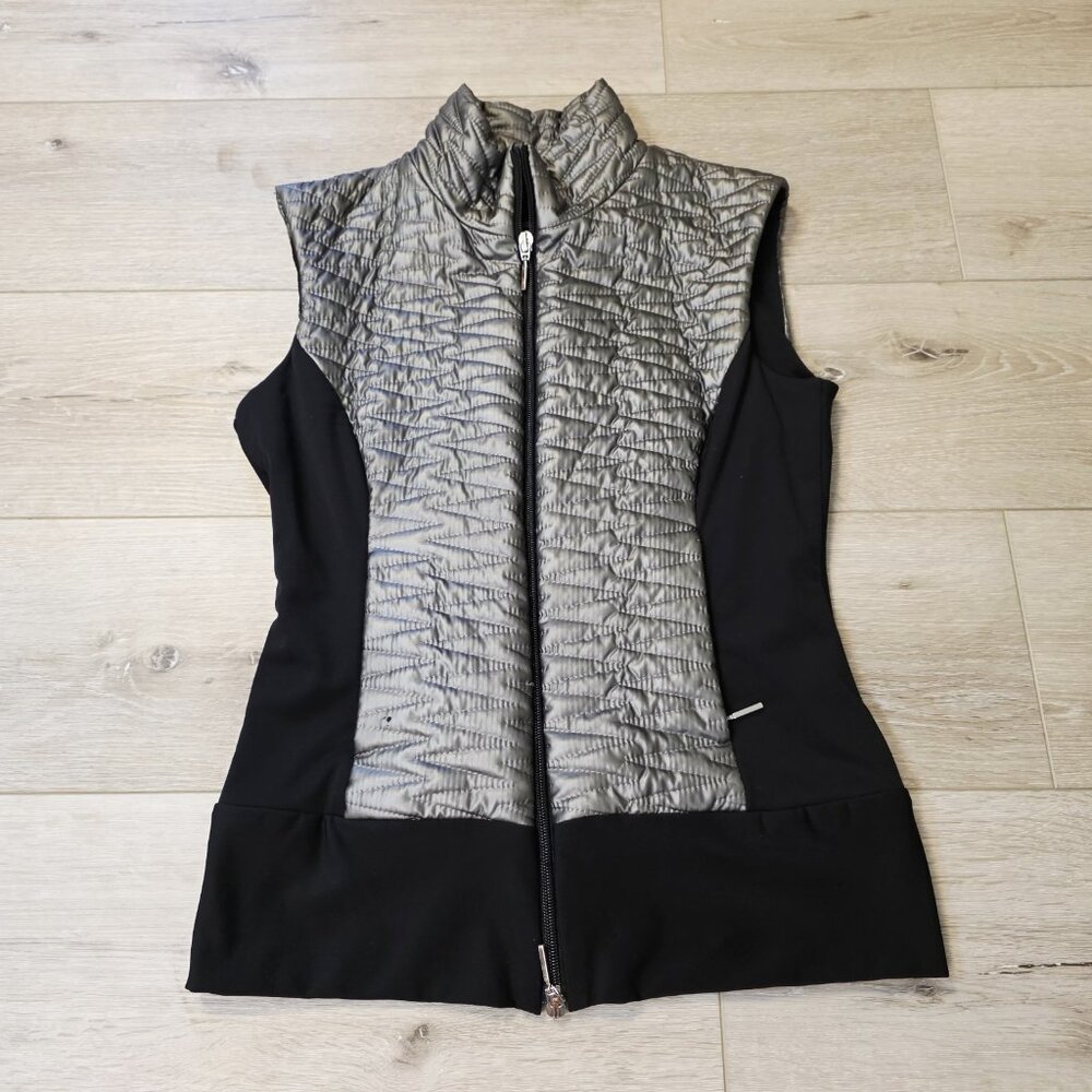 ANATOMIE Gray Black Puffer Vest Women Sz XS Quilted Full Zip Sleeveless READ